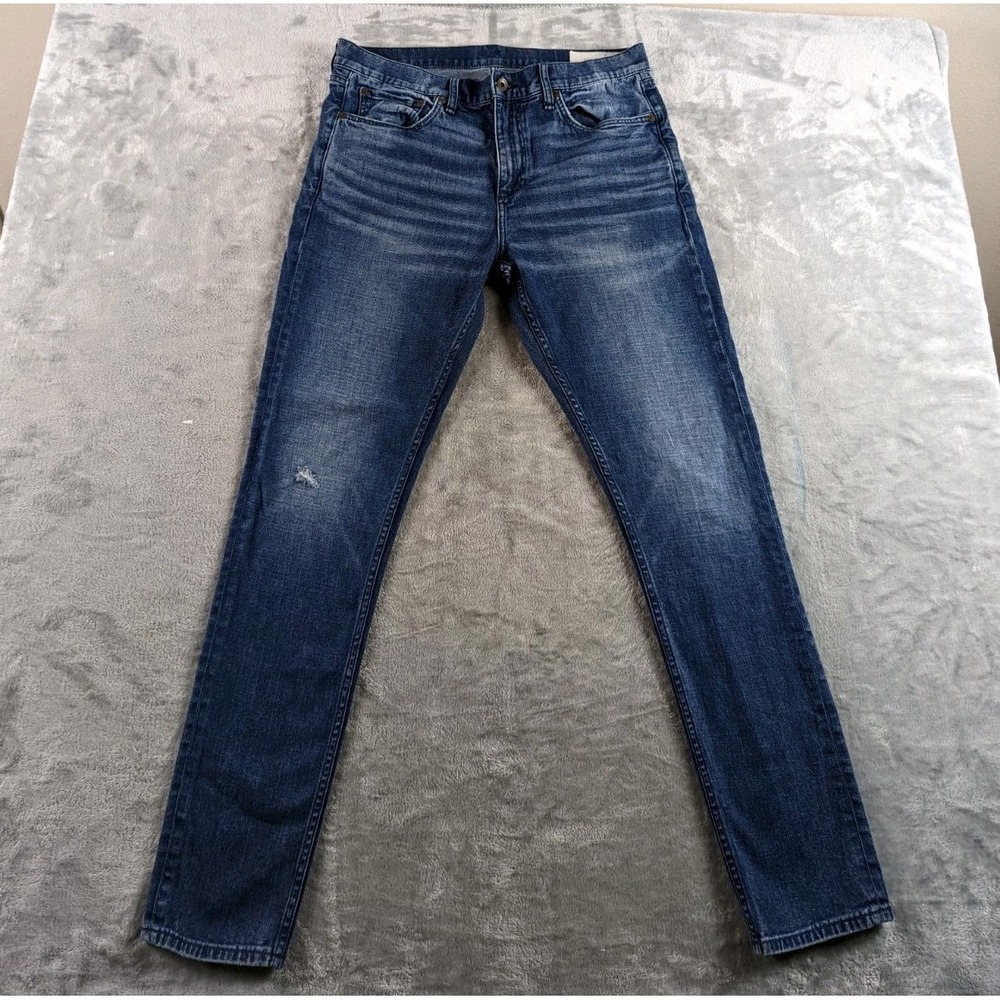 Rag & Bone Jeans Mens 34x32 Blue Fit 1 Skinny Stretch Medium Wash Whiskering